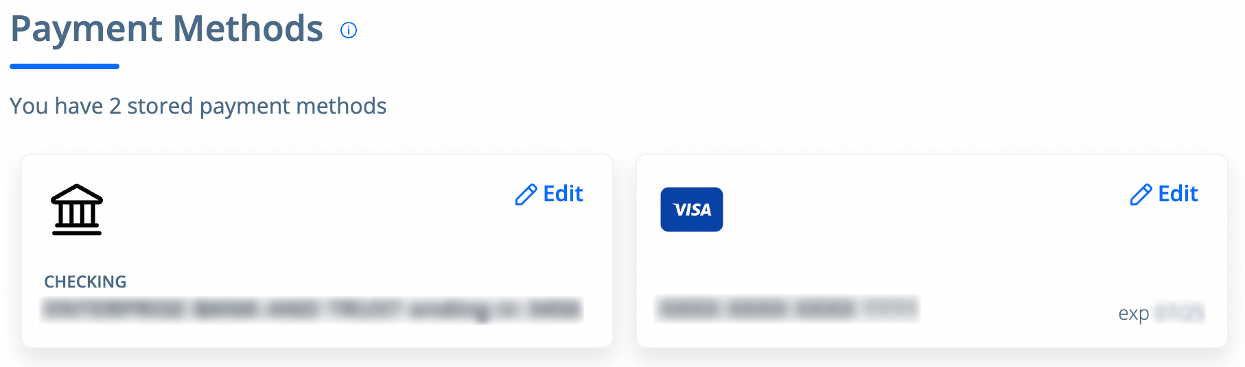 Stored payment method feature