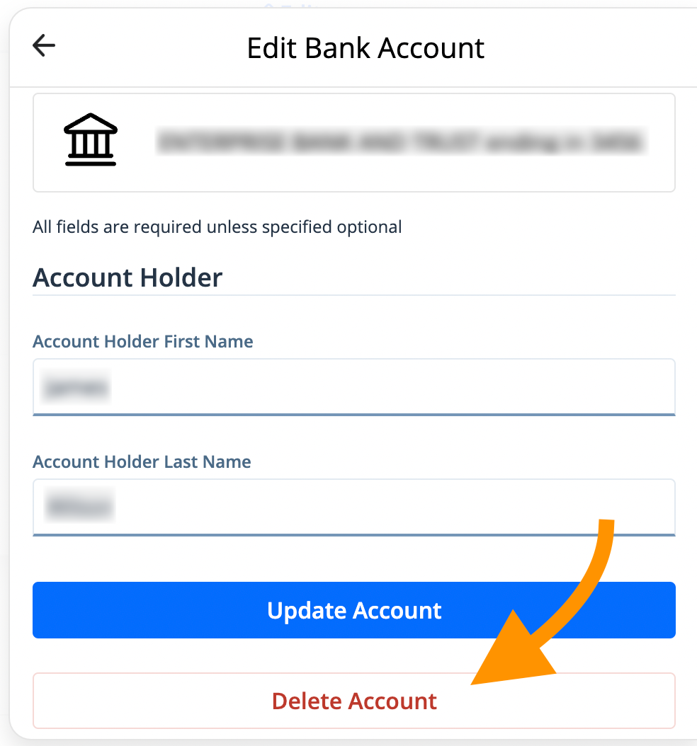 Delete account button