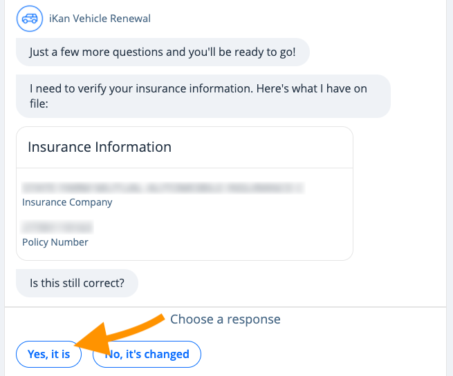 Screenshot of conversation experiecne after locating vehicle