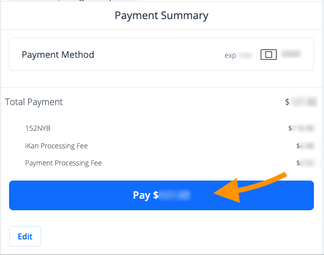 Screenshot of payment summary section