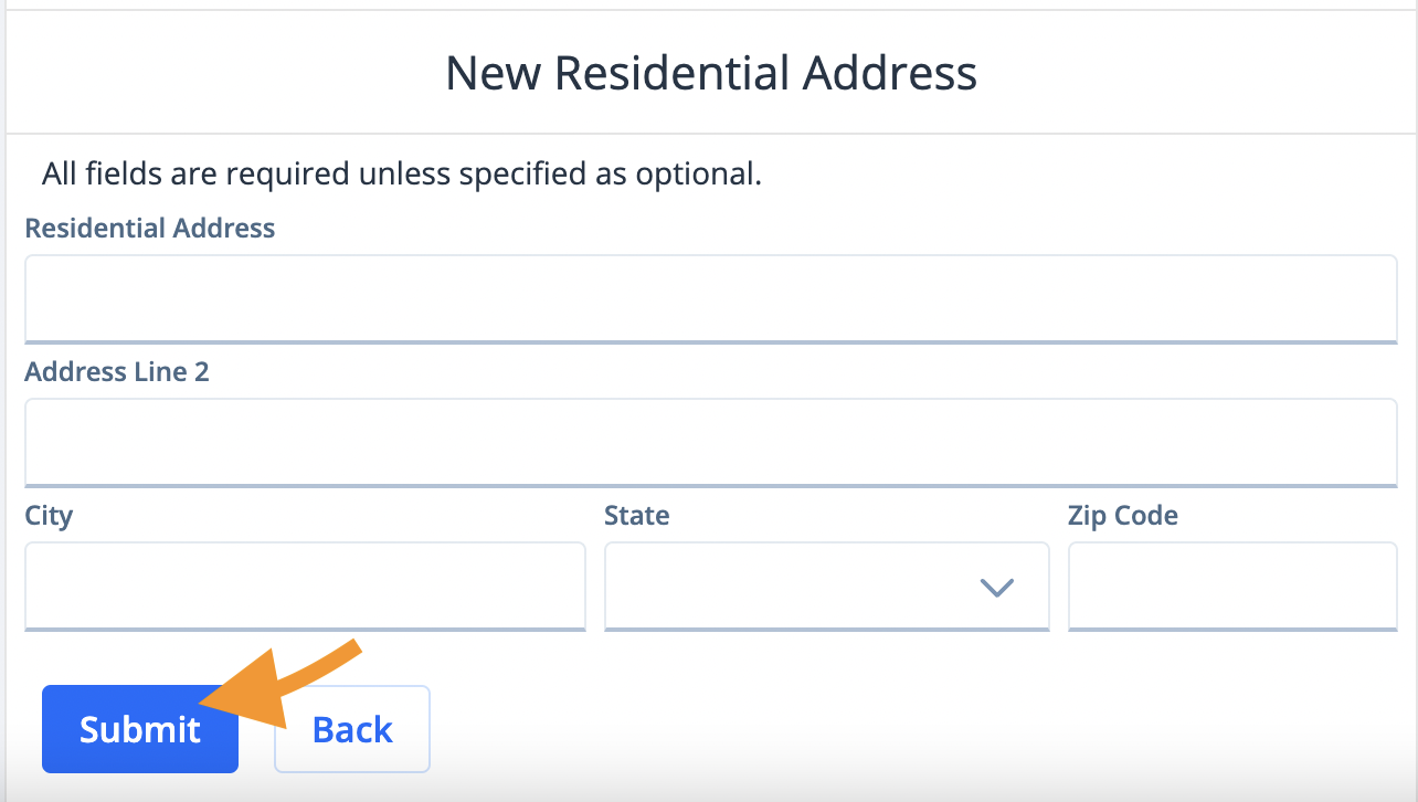 Enter new residential address form